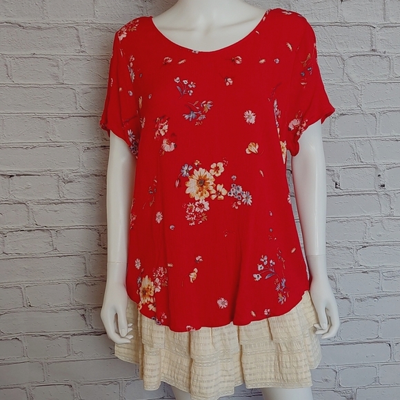 Abbey Floral Torrid Crinkle Gauze Button Back Red Blouse 18 20 2X - Picture 3 of 7